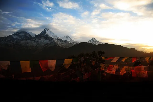 beautiful sunrise at poon hill with ABC on the background