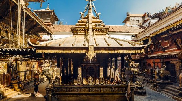 Gold-plated courtyard temple on the Alleyway of Patan