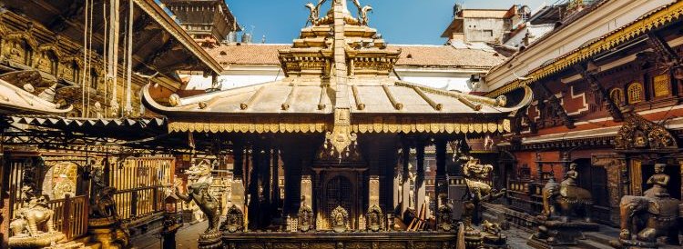 Gold-plated courtyard temple on the Alleyway of Patan