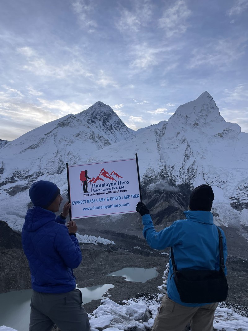 Himalayan Hero Adventures trekking company banner featuring Everest Base Camp trek packages for  adventurers with mountain logo