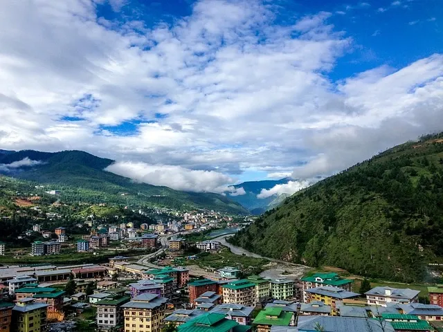 Thimphu city view with mountains and cultural landmarks during Bhutan tour package