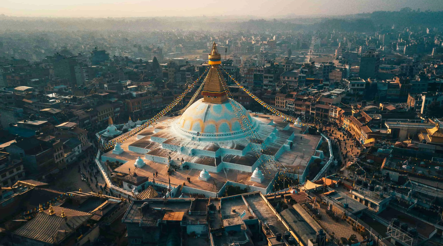 beautiful arial view of boudhanath stupa in kathmandu nepal