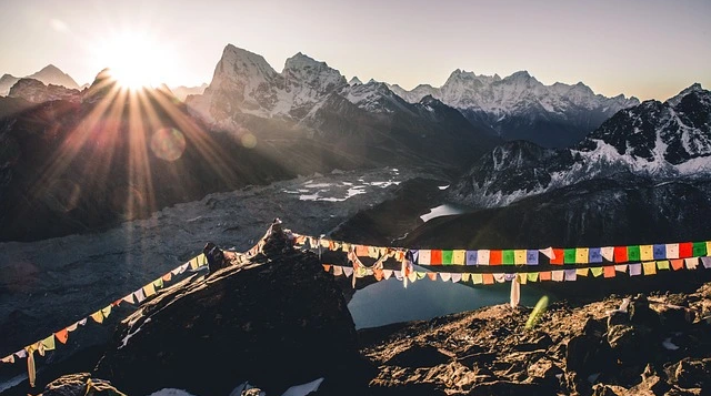 beautiful-sunset-at-everest-base-camp-with-waving-prayers-flags