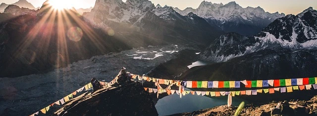 beautiful-sunset-at-everest-base-camp-with-waving-prayers-flags