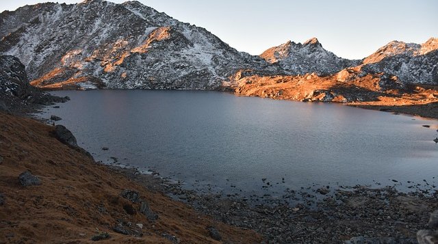 beautiful view of gosaikunda lake along the trail of langtang valley
