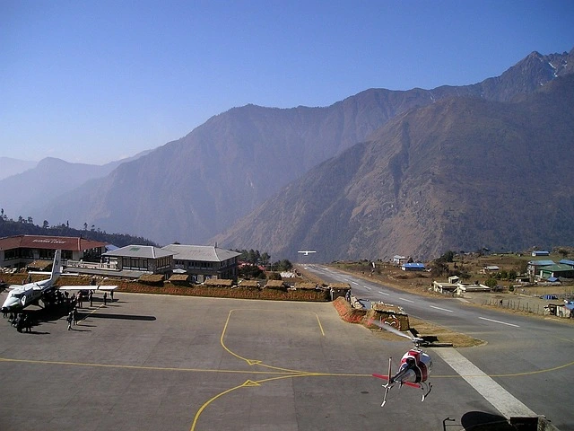 Lukla Airport runway in the Everest region, known as the gateway to Mount Everest treks