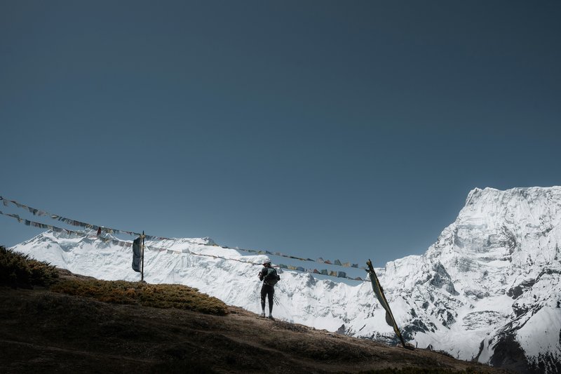 Dramatic mountain scenery with clouds over the Manaslu range.