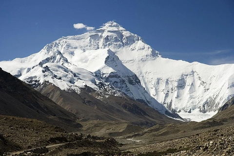 “Mount Everest north face covered in snow, seen from the Everest Base Camp trekking route in Nepal