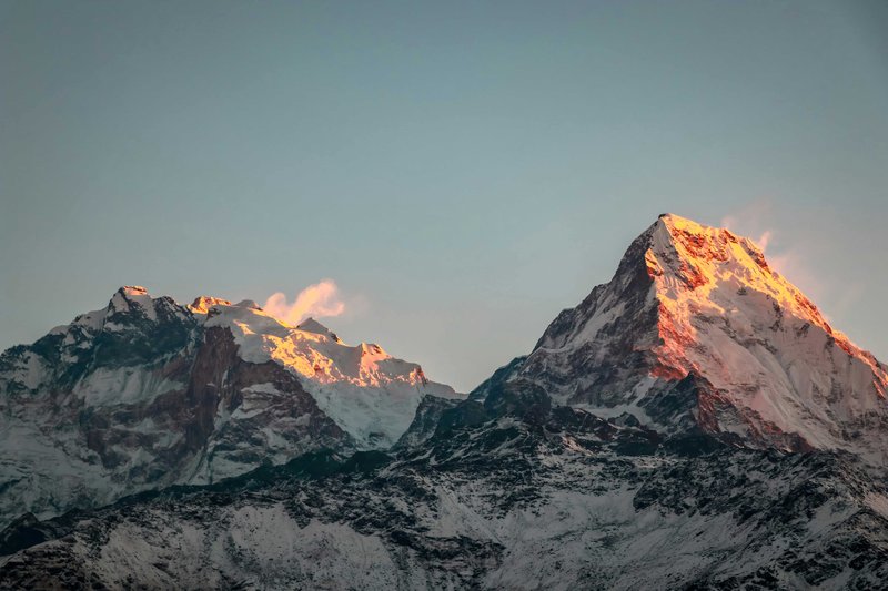 Golden sunset view over Mount Annapurna from North Base Camp trek in Nepal
