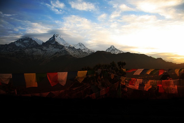 beautiful sunrise at poon hill with ABC on the background